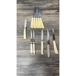 Vintage Mixed Knife Lot 11pc Korium Quikut Regent Sheffield Faux Bone Stag Style